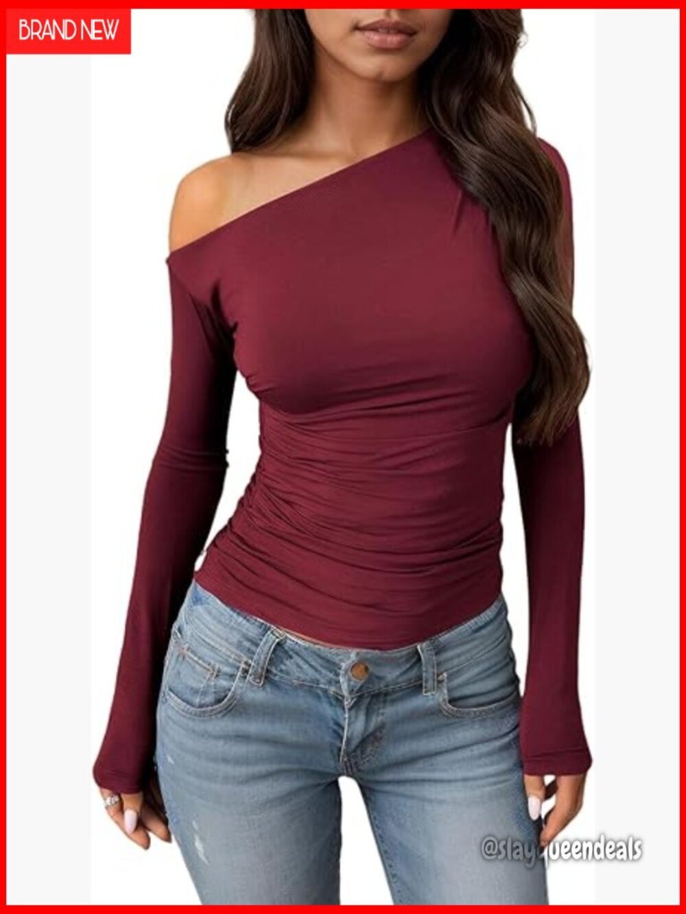 Long Sleeve Off Shoulder Crop Top Slim Fit Y2K Blouse Viscose Stretch